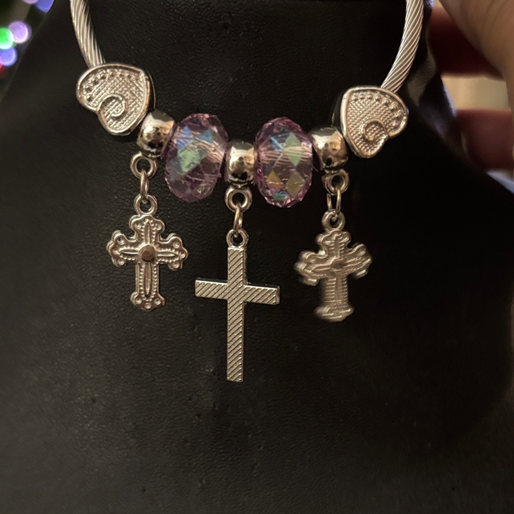 Mint Bracelet with Silver and Purple Charms - Picture 5 of 5